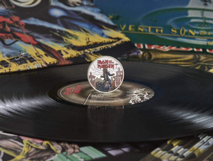 Iron maiden silver printed coin on record landscape light